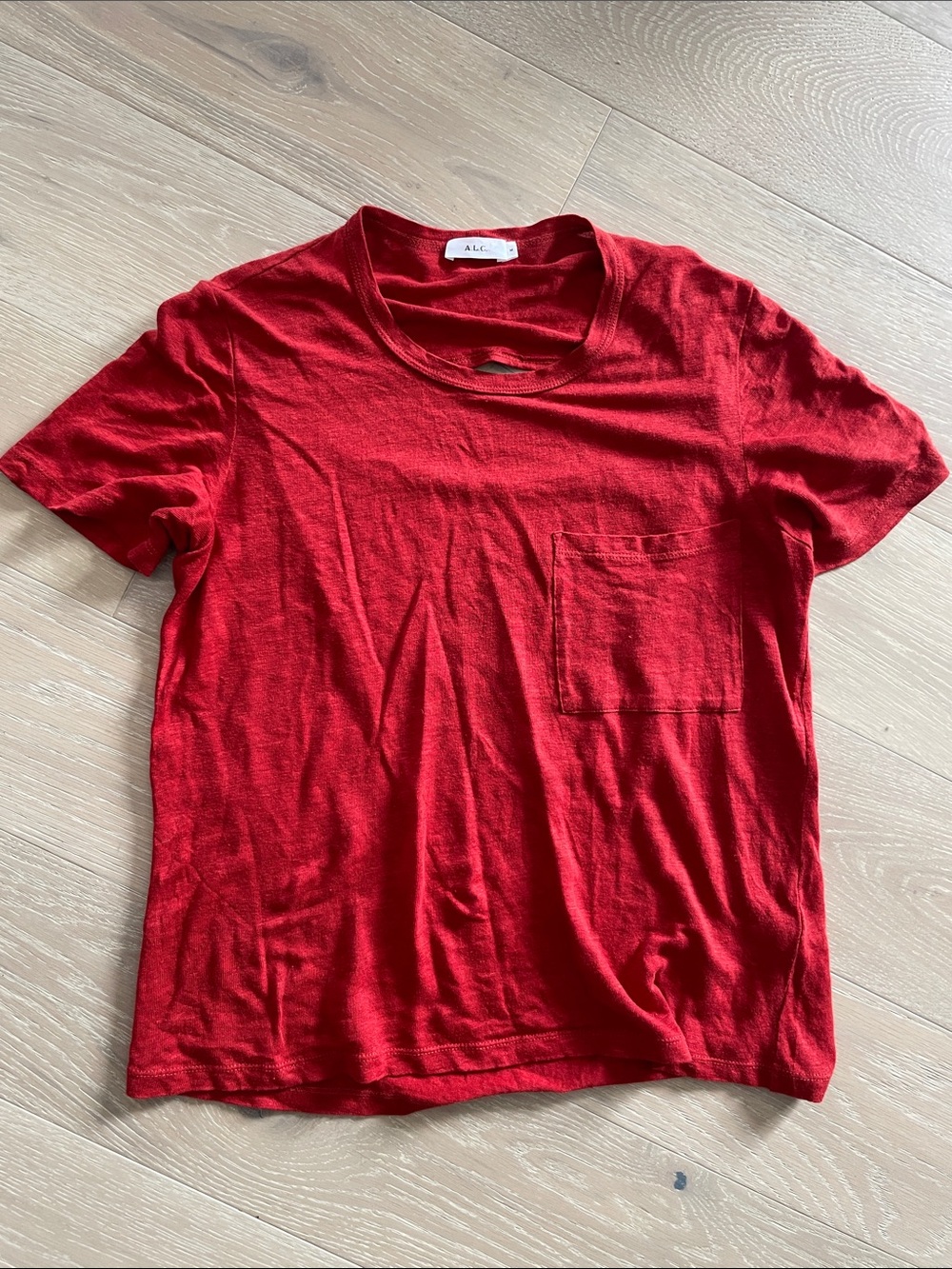 A.L.C. Womens 100% linen pocket tee